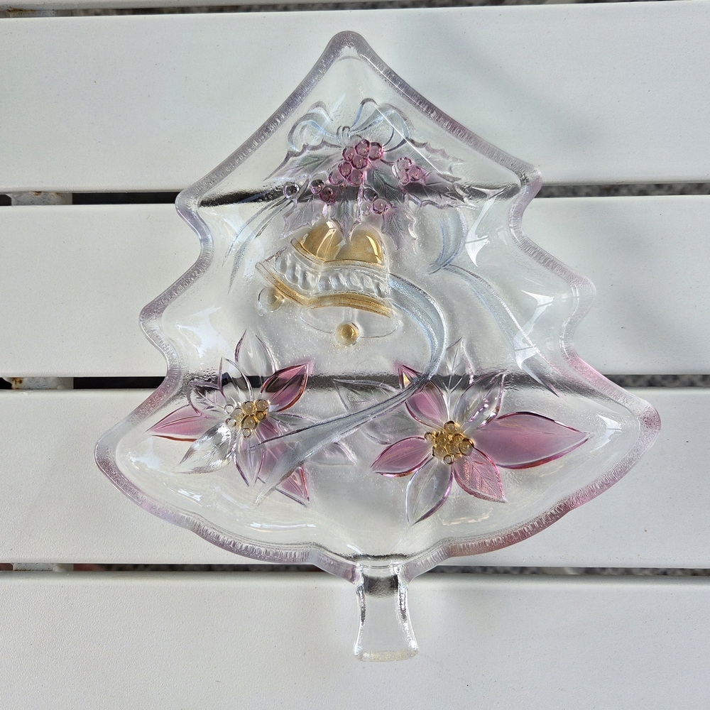 Savoir Vivre Holiday Christmas Tree Shaped Serving Platter Plate Glass Tray